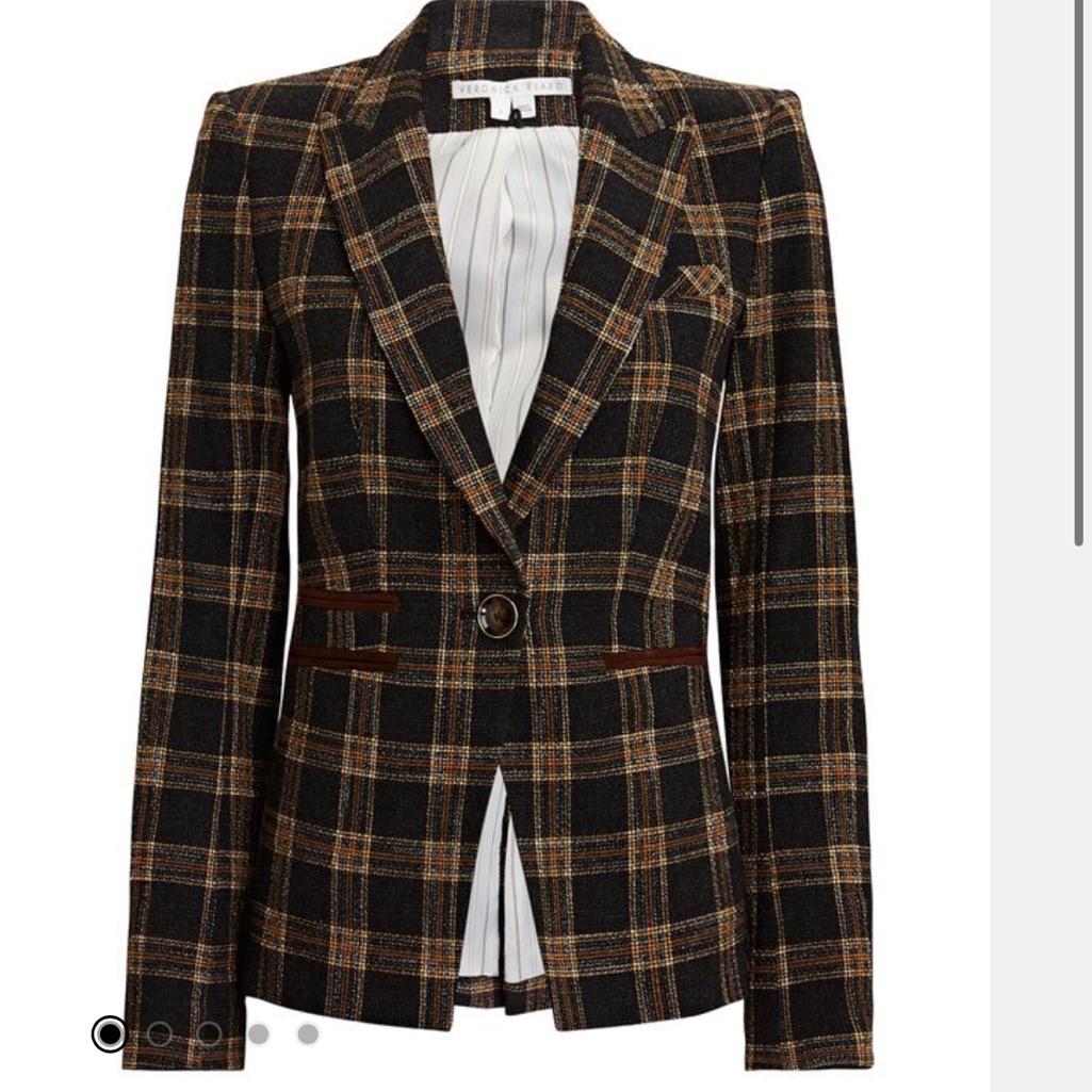 $750 Veronica Beard Gia Plaid Dickey Jacket Blazer Brown Black Luxe Sz 8